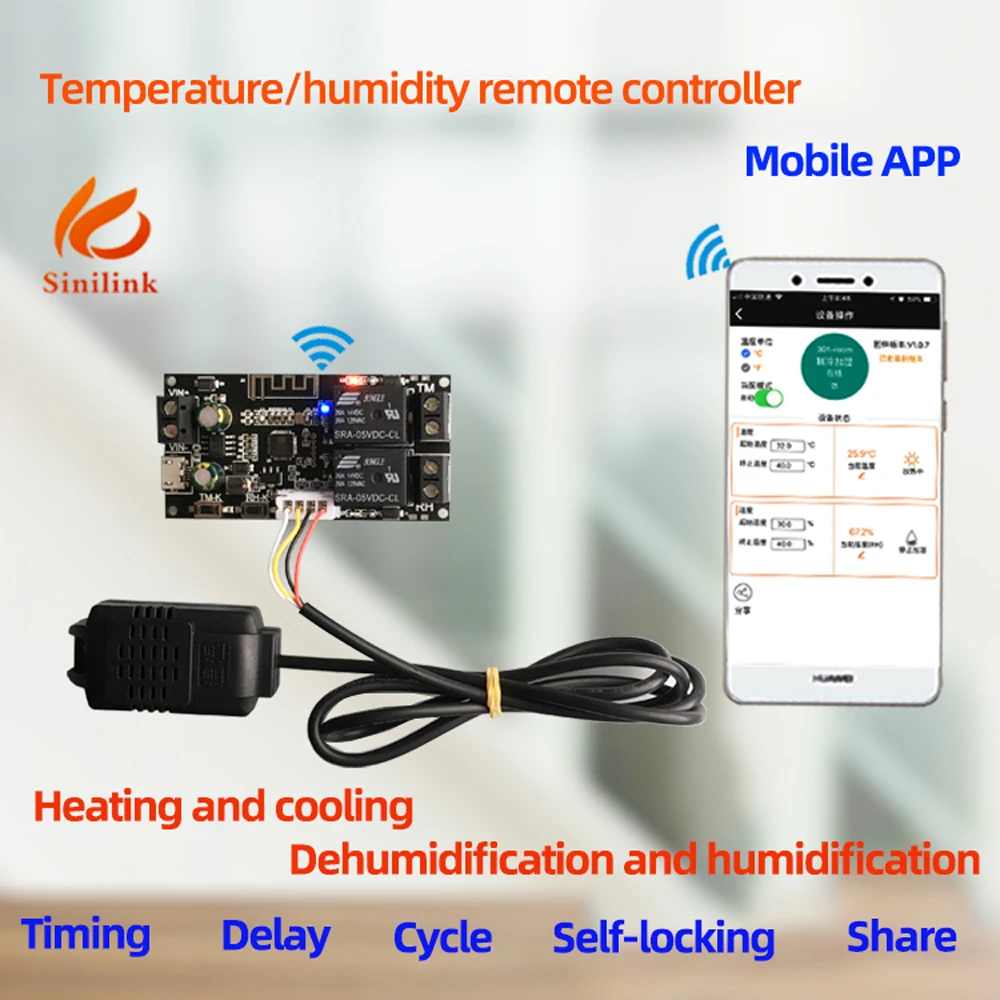 

XY-WFWT Temperature and Humidity Remote Controller WIFI Relay Module Dual Output Automatic Constant Temperature and Humidity