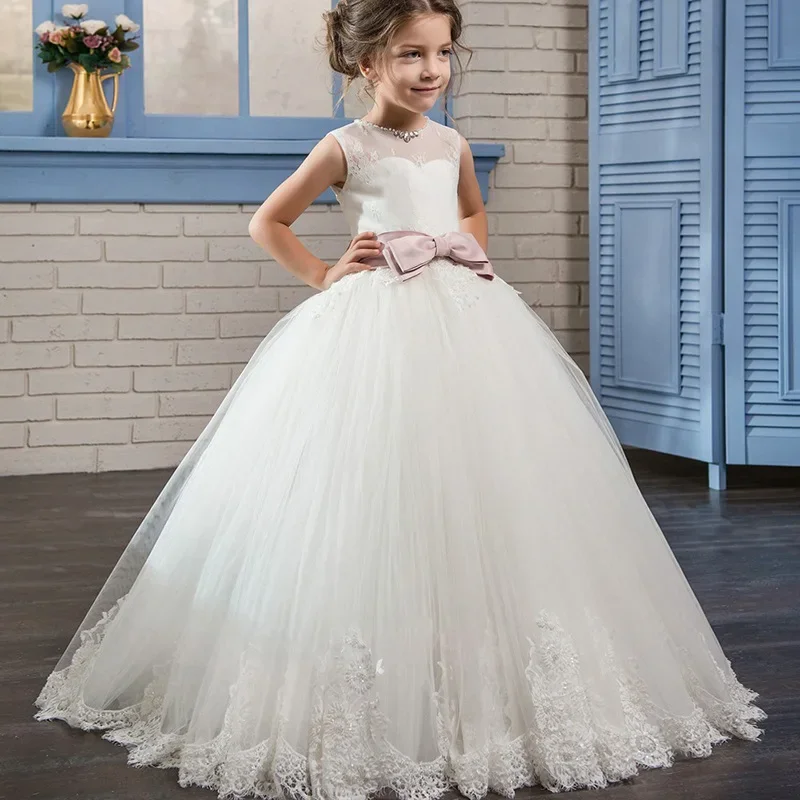 

GUXQD White Ball Gown Baby Flower Girl Dresses Appliques Tulle Children Wedding Birthday Prom Evening Gowns