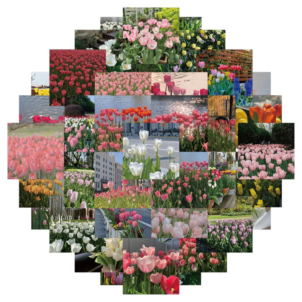 60PCS Vintage Oil Painting Tulip Daisy Flowers and Plants Stickers For Scrapbook  Laptop Notebook Helmet Decal