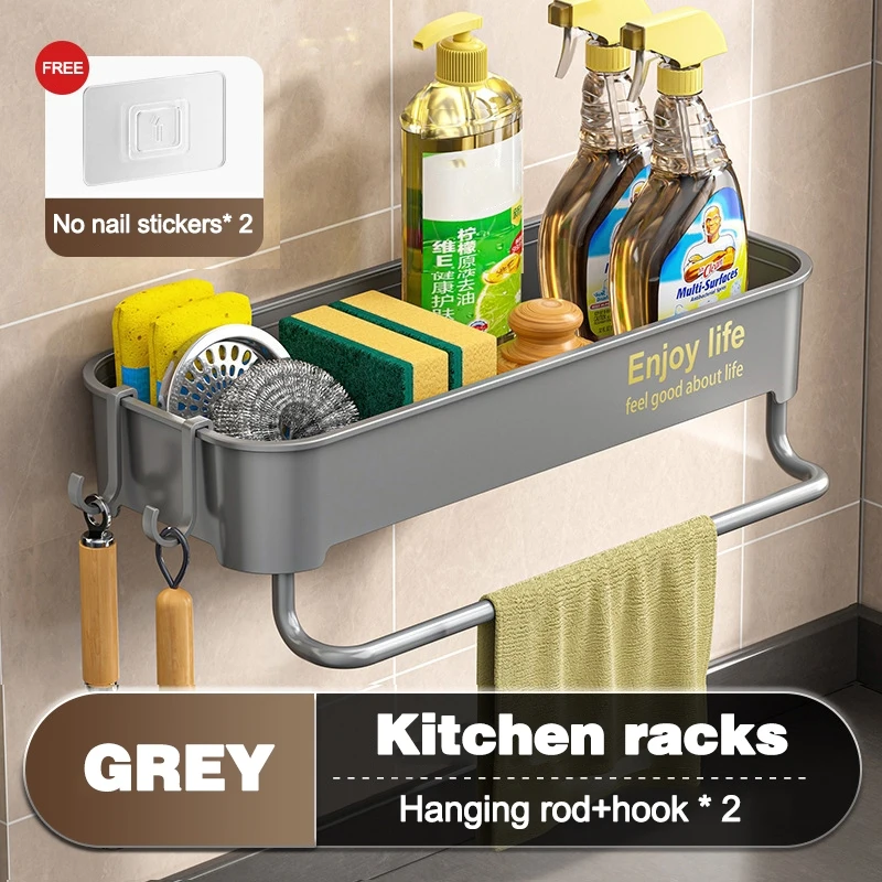 

Kitchen Organizer Sink Drain Rack Self-Draining Wall Shelf Sponge Holder Dishcloth Faucet Storage Soap Drainer Home Accessories