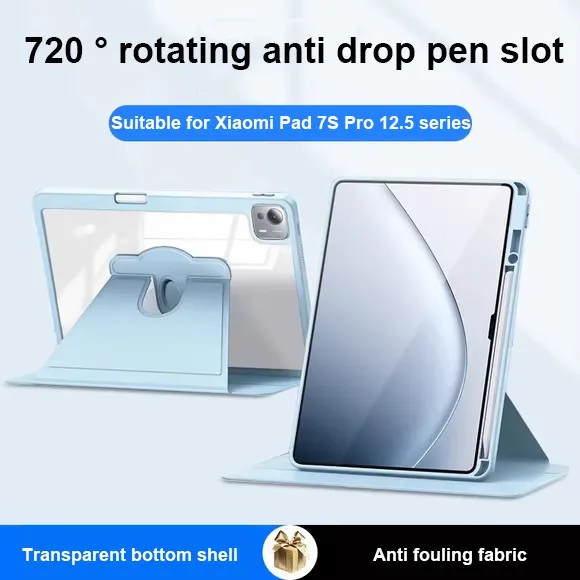 

720 ° Rotation Acrylic Hard Case For Xiaomi Pad 7S Pro 12.5 inch 2025 6S Pro 12.4 inch 2024 Protective Cover With Pen Slot