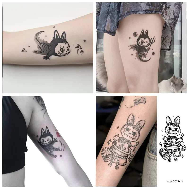 Muñeca bonita MONSTERS jugo de hierbas tatuajes temporales arte corporal de dibujos animados impermeable tatuaje falso de larga duración pegatina para brazo cintura