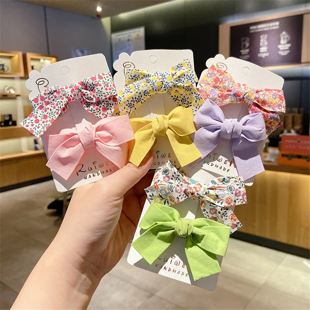 2pcs/set Colorful Floral Bow Hair Clip for Baby Girls Cute Sweet Headwear Handmade Hairpin Hair Accessories