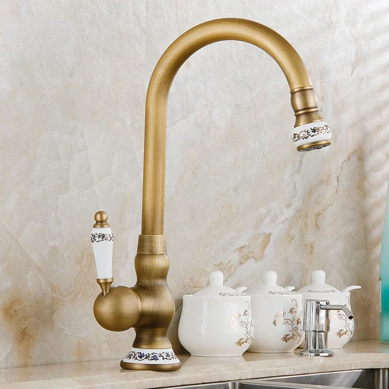 

Kitchen Faucets Antique Color Cozinha Faucet Brass Swivel Spout Kitchen Faucet Single Handle Vessel Sink Mixer Tap