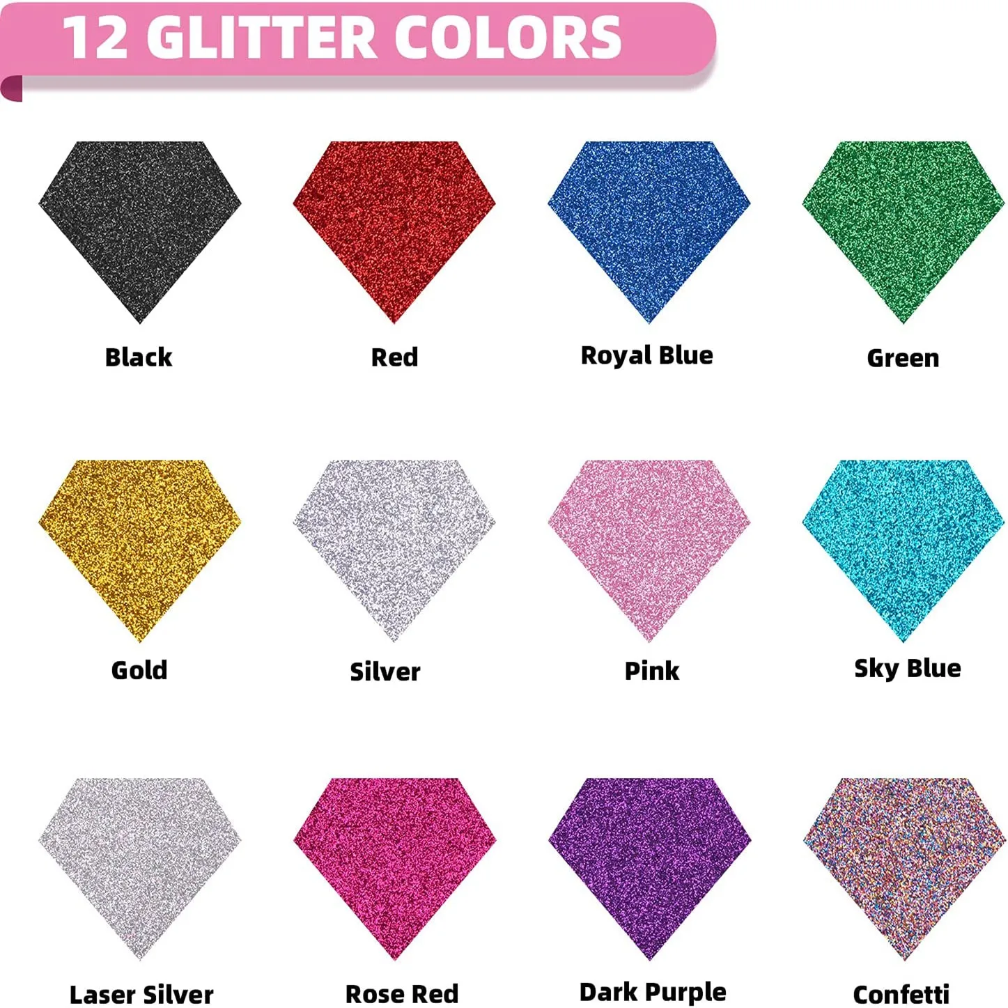 HTVRONT 12 Pack Glitter Colors 25X150cm/10inX5ft PU Heat Transfer Vinyl Roll for DIY Iron on T-shirt Printing HTV Film