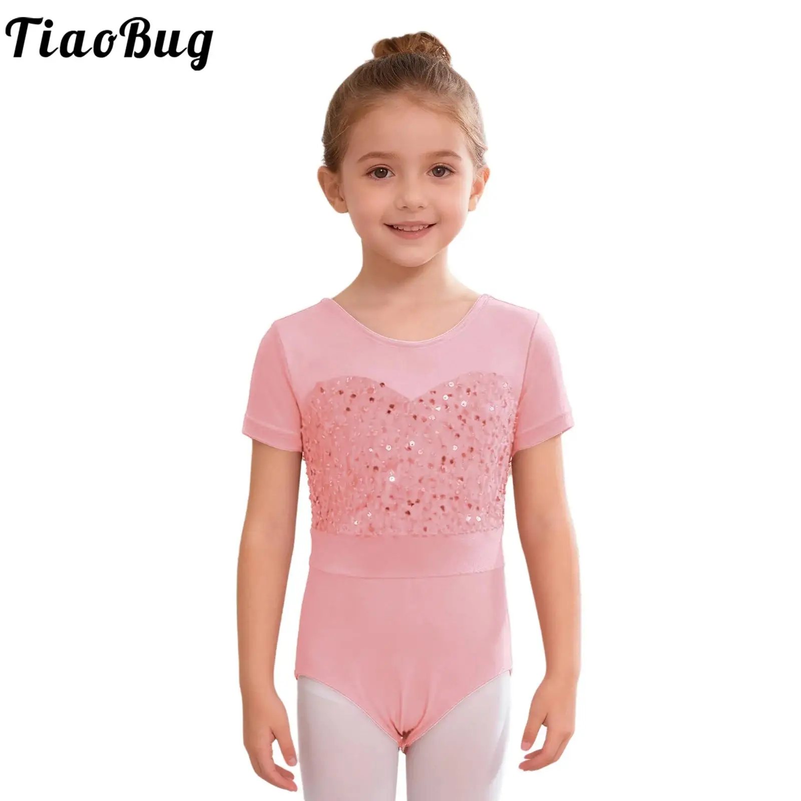 

Kids Girls Ballet Dance Bodysuit Acrobatics Gymnastics Leotards Shiny Sequins Figure Skating Leotards Dance Performance Costume