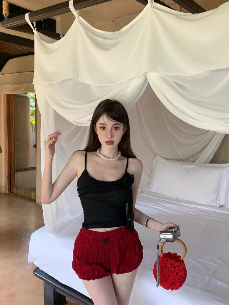 ملابس الشارع المثيرة بدون ظهر عتيقة للنساء Y2k ملابس جمالية مكشكشة صيفية ثلاثية الأبعاد قمصان قصيرة على شكل زهرة خرافية