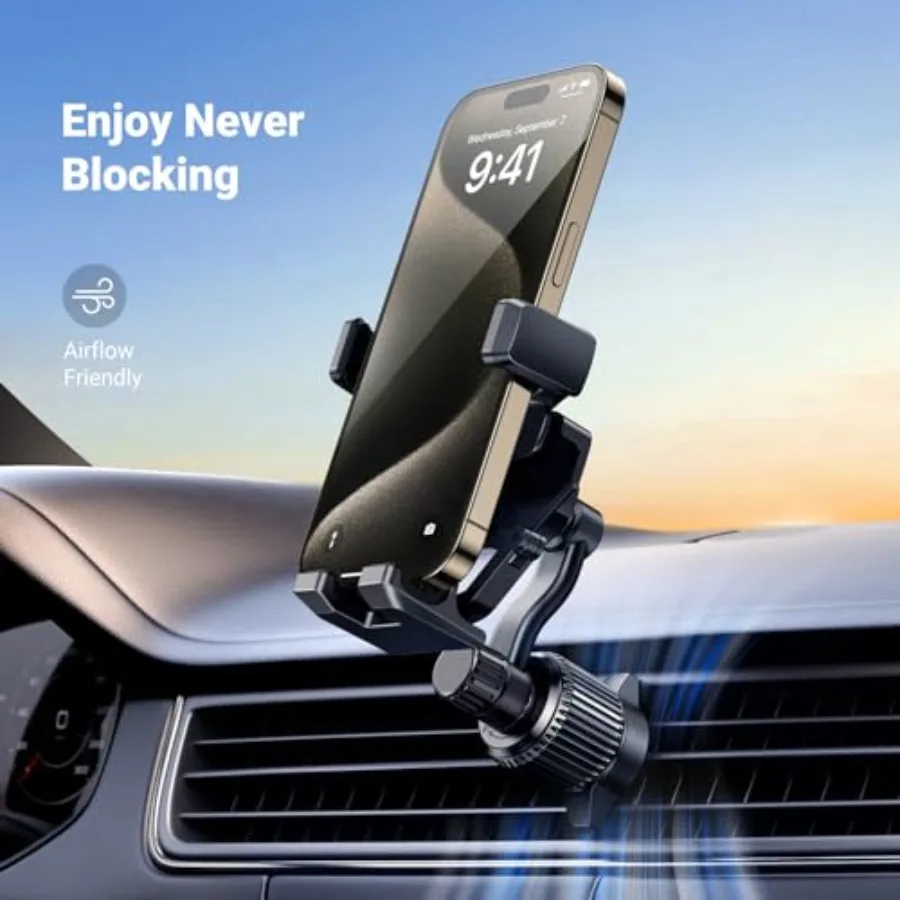 Car Phone Holder Vent Phone Mount Never Blocking Air Vent Clip Cellphone Holder Compatible with iPhone 17 16 15 14 13 12