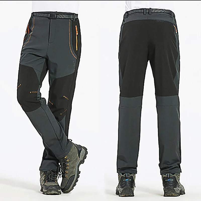 Calça de lã de inverno masculina, grossa, quente, casual, à prova d'água, cintura elástica, ao ar livre, casca macia, trekking, acampamento, esqui