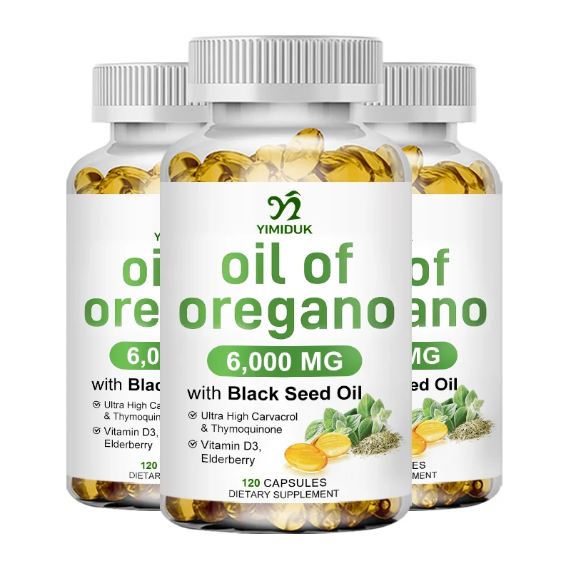 

Oil of Oregano Capsules, 4-in-1 Oil of Oregano with Black Seed Oil, Vitamin D3 & Elderberry, Non-GMO & Immune Support