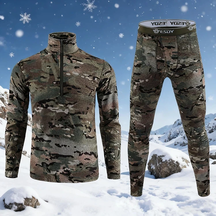 

Autumn/Winter Men's Outdoor Sports Camouflage Warm Underwear Wearable Outdoor Checkered Fitness Set Winter Men's Set Men's Set