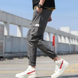 Autumn Winter Pocket Solid Sport Cargo Pants Men Fashion Harajuku Plus Velvet Trousers Loose Male Clothes All Match Casual Pants