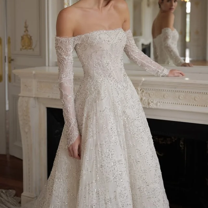 

Customized Shiny ivory white Ball Gown Royal Wedding Dresses Sweetheart sequin applique backless Made Robe De