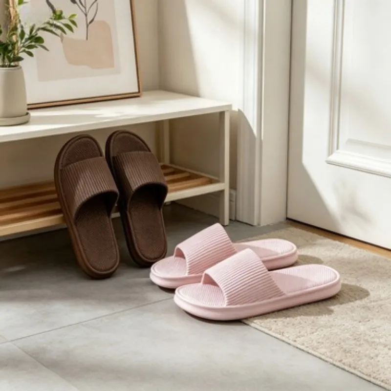 

Summer Lovely Solid Color Home Slippers For Women Men Non-slip EVA Bathroom Slides Females Concise Light Sandals Couples Shoes