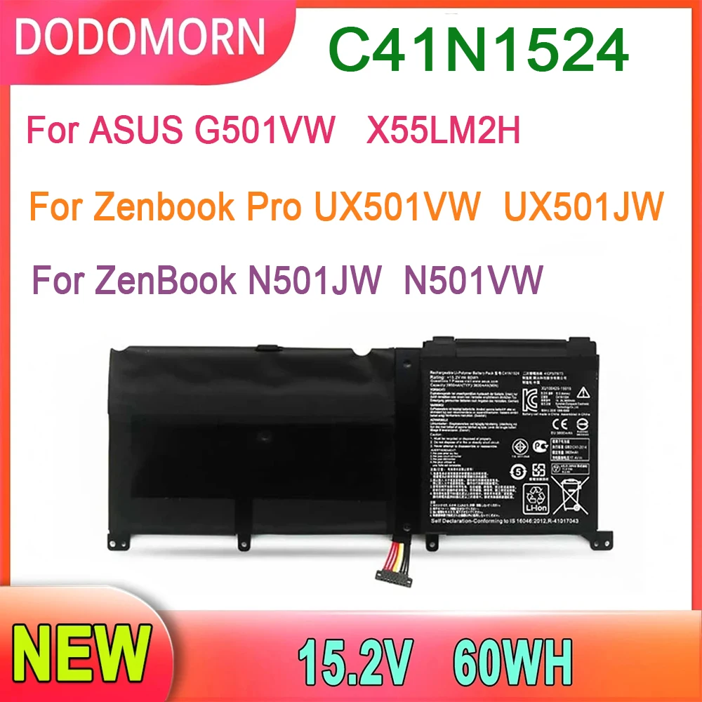 حزمة بطارية ليثيوم بوليمر قابلة لإعادة الشحن من DODOMORN لـ ASUS ، G501VW ، N501JW ، N501VW ، Zenbook Pro ، UX501JW ، كمبيوتر محمول ، C41N1524