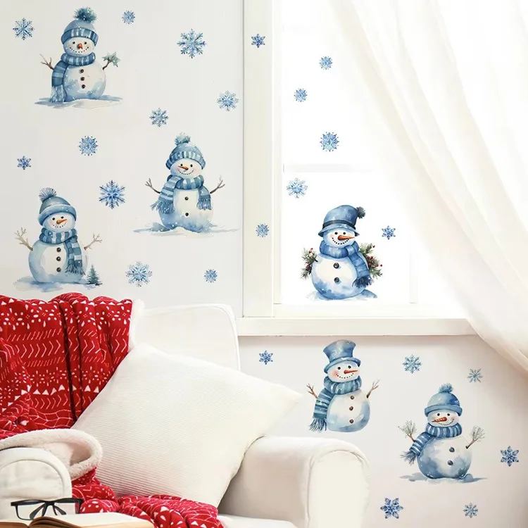 Weihnachts-Schneemann-Schneeflocken-Wandaufkleber Neujahrs-Glasfenster-Dekor-Aufkleber Schaufenster-Tür-Raumdekoration Selbstklebende Wandtattoos – Detail 3