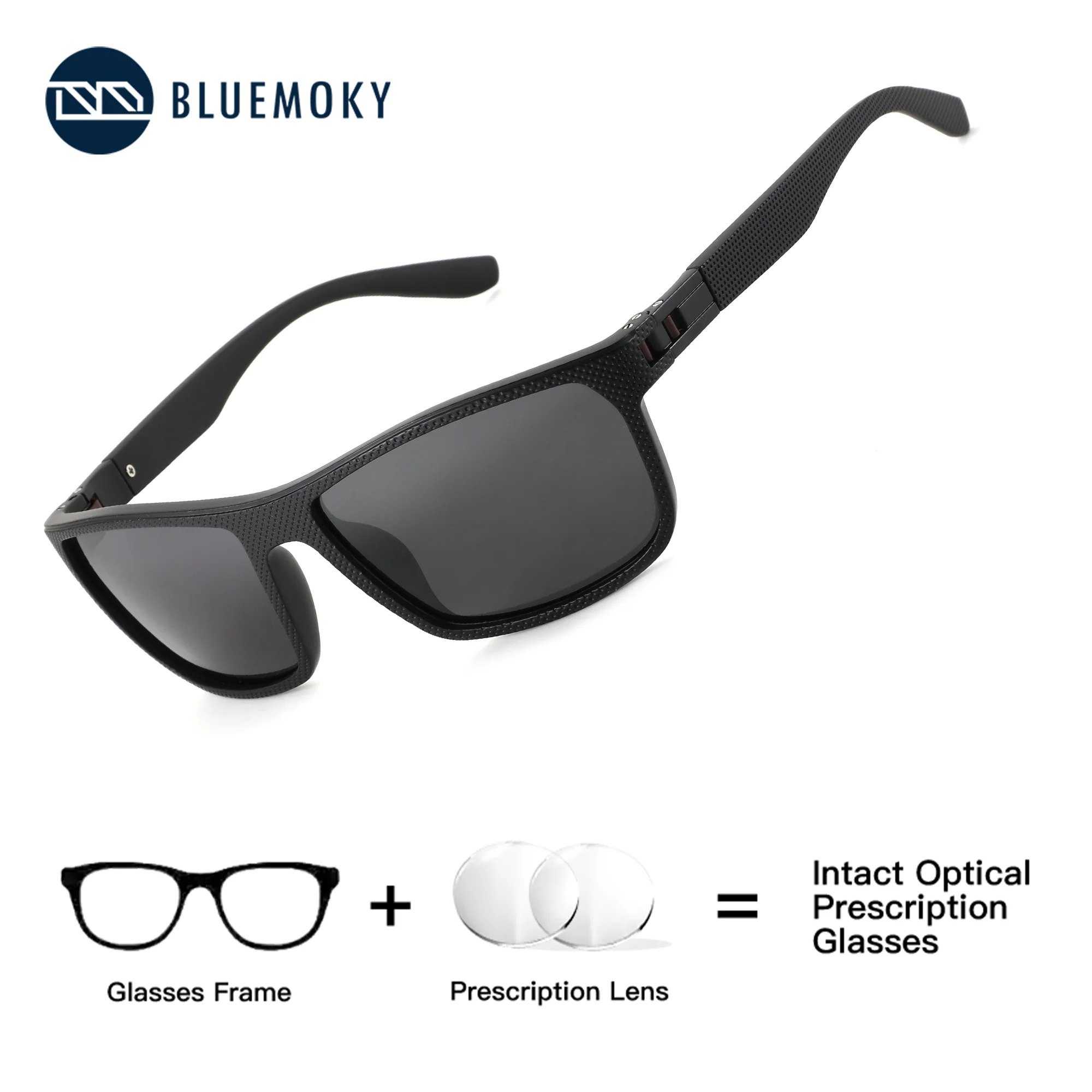 

BLUEMOKY Multifunctional Prescription Sunglasses Men TR90 UV400 Square for Sports Outdoor, Progressive Myopia Lenses