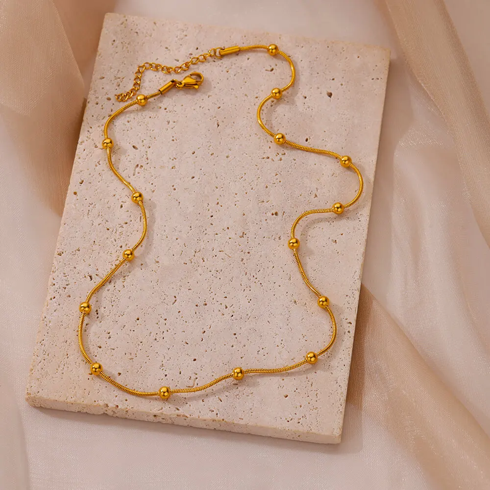 Beads Chains Necklaces for Women Gold Color Beaded Round Snake Necklace Waterproof Stainless Steel Jewelry Aesthetic Accessories