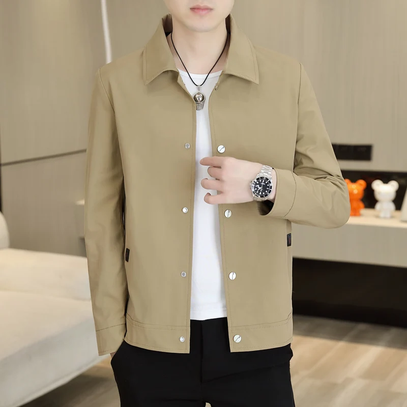 

Men's Casual Lapel Jaet Spring New Sle Lightweight Mature Busin Casual Pure Color Trendy Brand Men's Top Wear