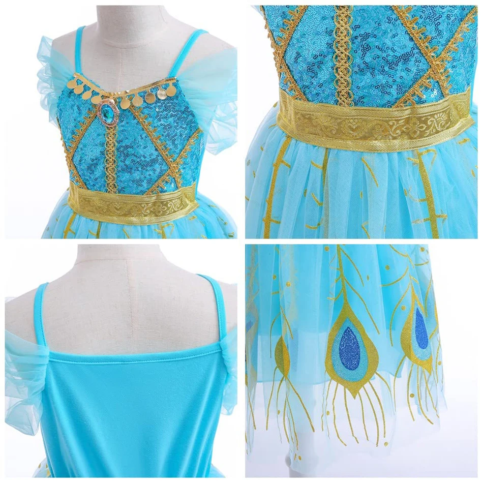 Jasmine Dress For Baby Girls Cosplay Aladdin Birthday Party Carnival Halloween Kid Masquerade Gown Prom Elegant Children Costume