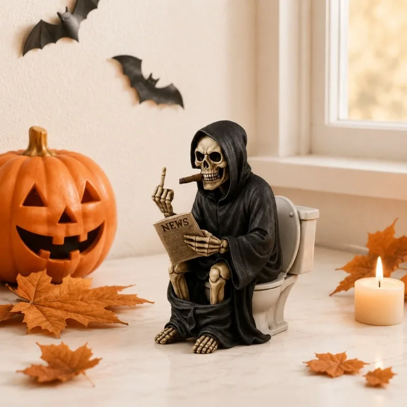 1/2PCS Skull Reaper Ornament Hard Resin Funny Decor For Entryway Desk Holiday Party Photography Unique Spooky Tabletop Statue