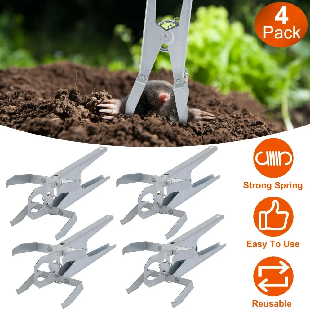 4Pack Reusable Mole Traps with Scissor Jaw Mole Killers Effective Mole Clips for Vegetable Shed Field Garden Yard Traps