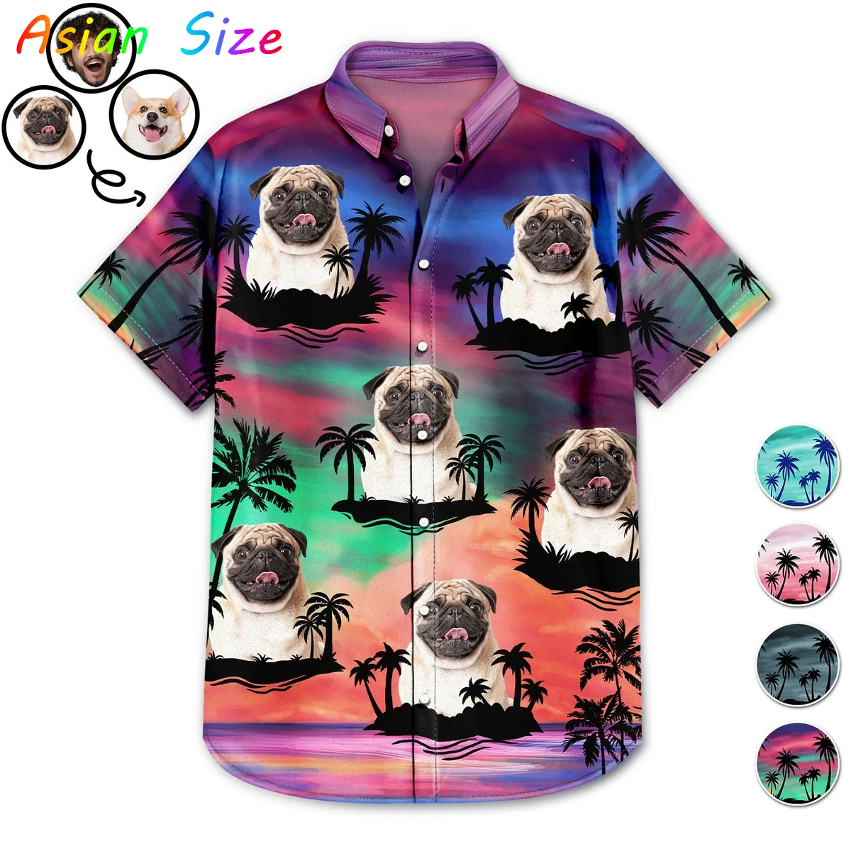 

Рубашка в гавайском стиле с индивидуальным дизайном, персонализированная тропическая пляжная рубашка, рубашка в стиле отпуска на острове, рубашка с индивидуальным дизайном для кошек, собак и других домашних животных