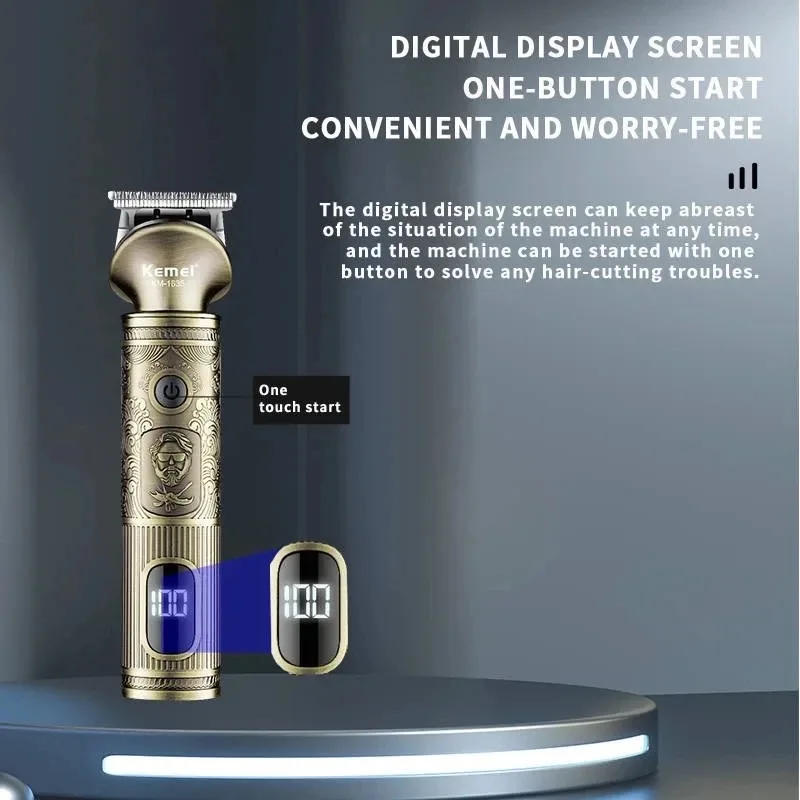 Kemei Barber Cordless Zero Gapped Clipper Men LCD Display T9 Liners Shaver Edgers Hair Cutting Machine Professional Hair Trimmer