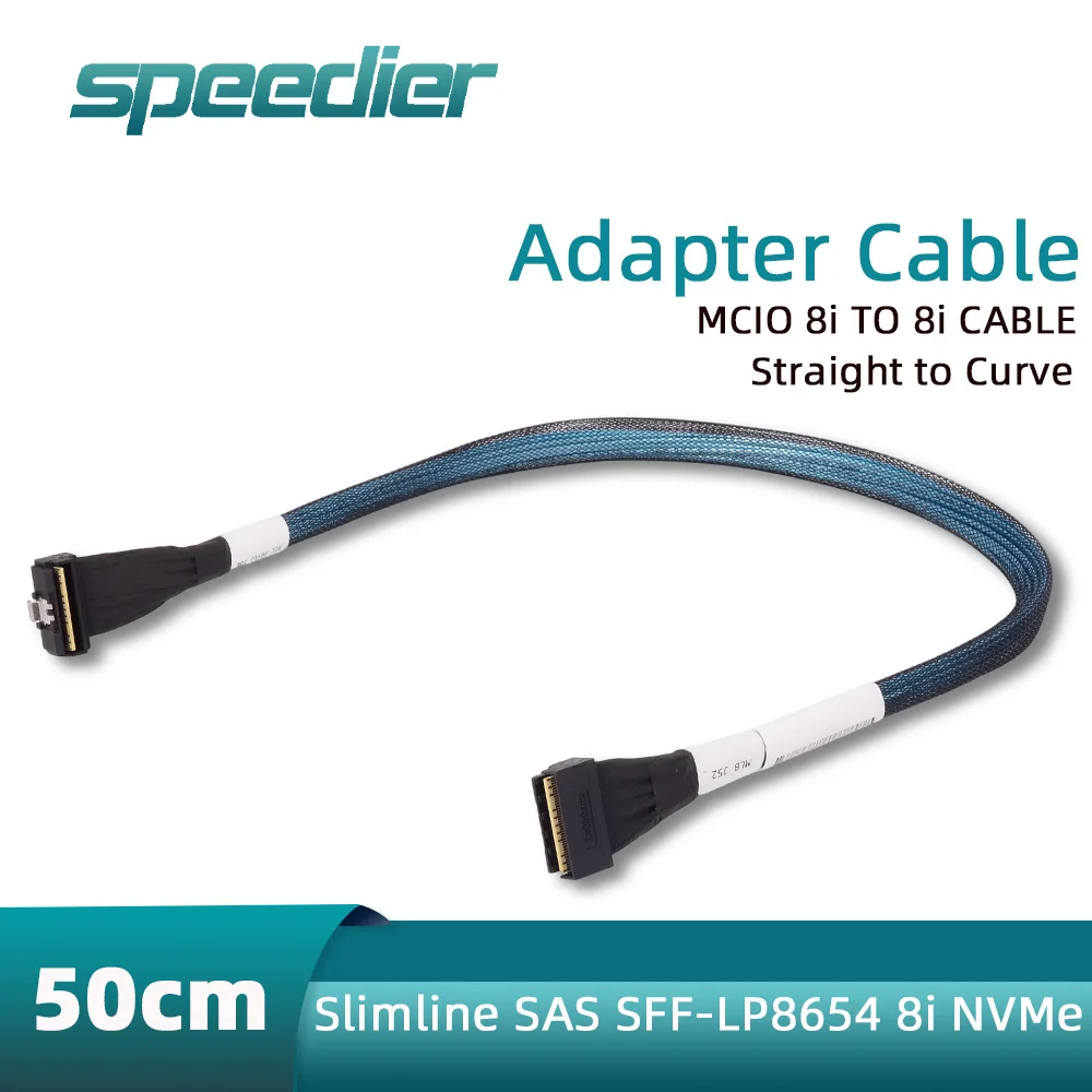 

90 Degrees Bend To Straight Slimline SAS SFF LP 8654 8I To LP 8654 8i NVME MCIO Data Cable PCIe Male To Male for AI Server