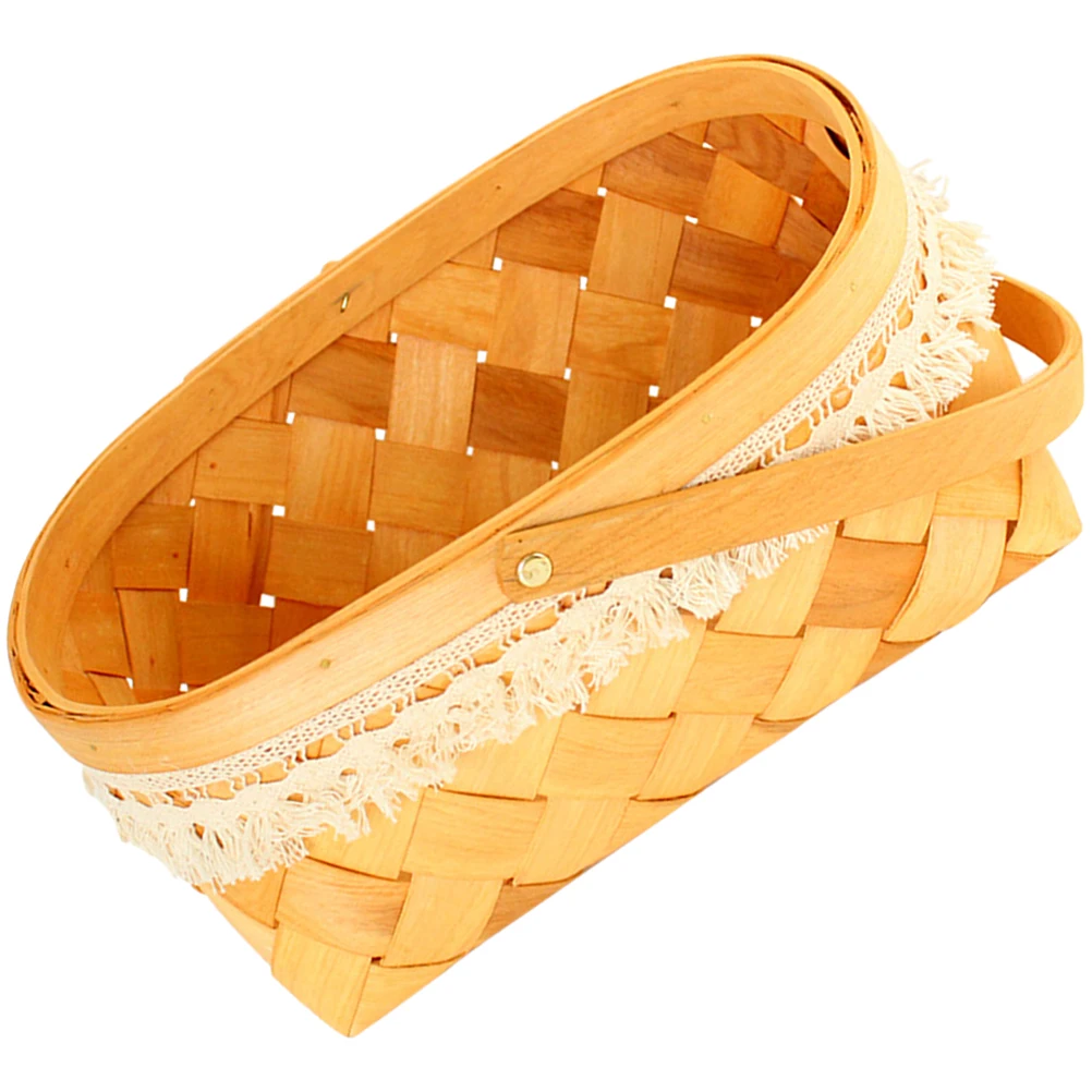 

Woven Storage Basket Lace Design Artistic Shape Storage Container for Fruits Vegetables Flowers Portable Wicker Basket
