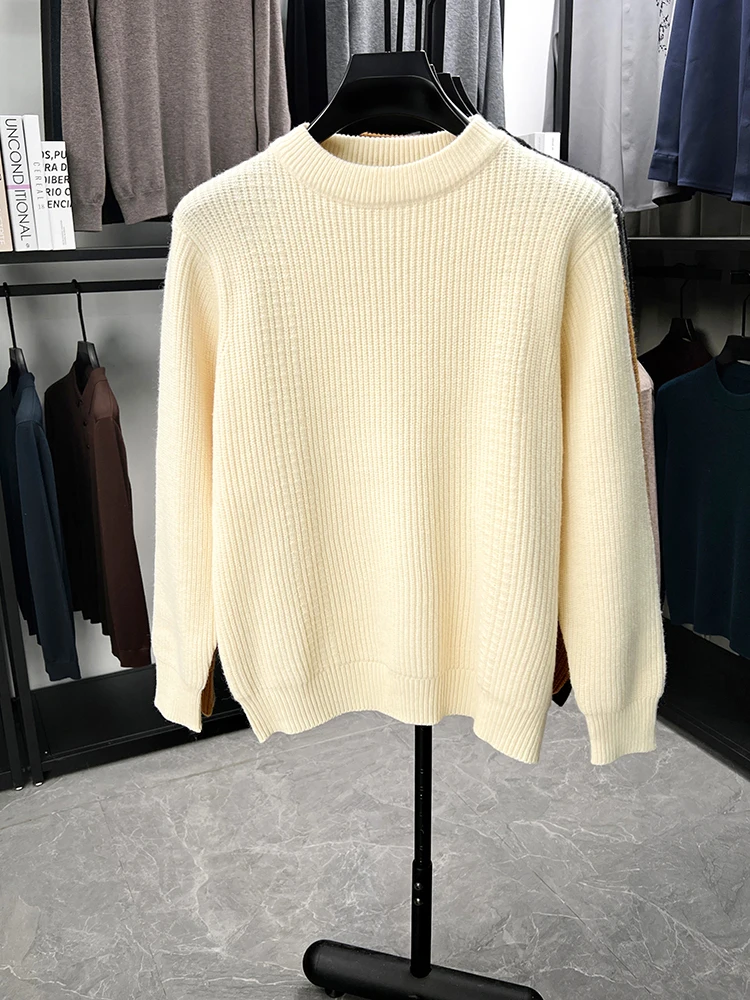 Premium solid color round neck knitted sweater men high-quality thicken warm autumn winter fashion soft comfort casual pullover