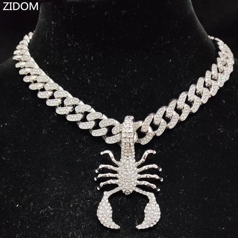 Men Women Hip Hop Scorpion Pendant Necklace Crystal Cuban Chain Iced Out Bling HipHop Necklaces Fashion Charm Jewelry