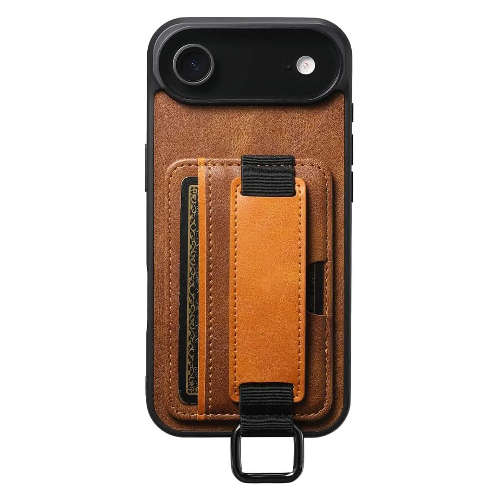 

Leather Cover for iPhone 17 Pro Max/17 Pro/Air/17 - Elastic Wrist Strap, Stand, Card Slot, Slim Wallet Case