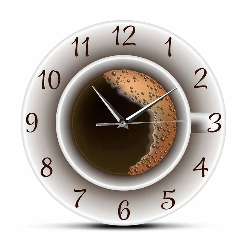 

Cup of Coffee with Foam Decorative Silent Wall Clock Kitchen Decor Coffee Shop Wall Sign Timepiece Cafe Style Wall Watch