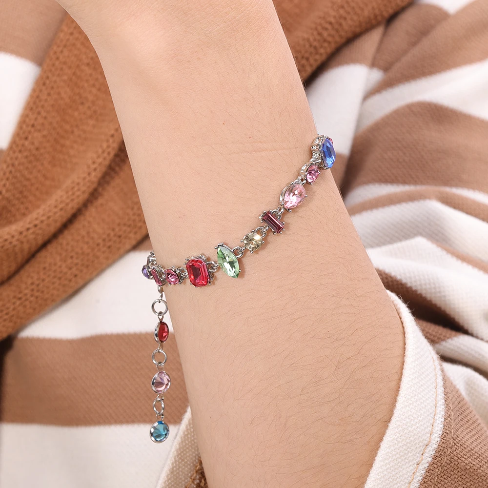 Pulsera de colores para mujer y niña, brazalete de cristal colorido brillante, pulsera de piedras de estilo barroco coreano, 2023