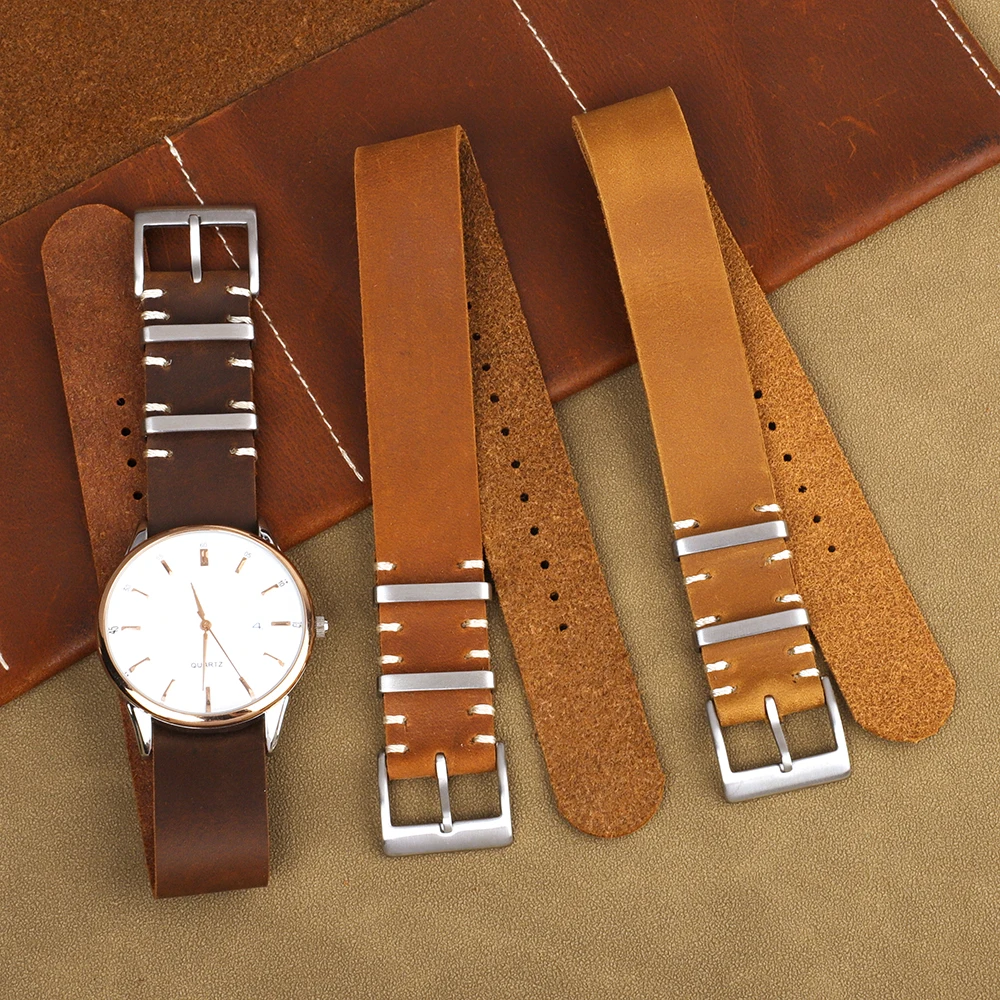 Bracelet en cuir Crazy Horse, 18mm 20mm 22mm, pour Seiko, pour montres Omega, accessoires de remplacement