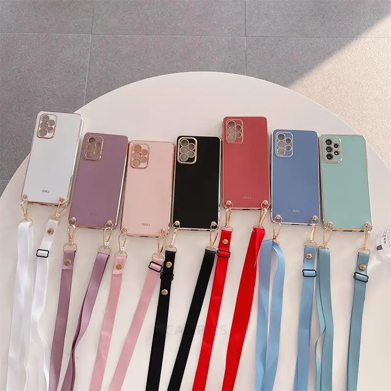 Crossbody Lanyard Case For Iphone 14 13 12 11 Pro Max 6 7 8 Plus X Xr Se 2022 Cord Plating Silicone Cover On Apple 14pro 13pro