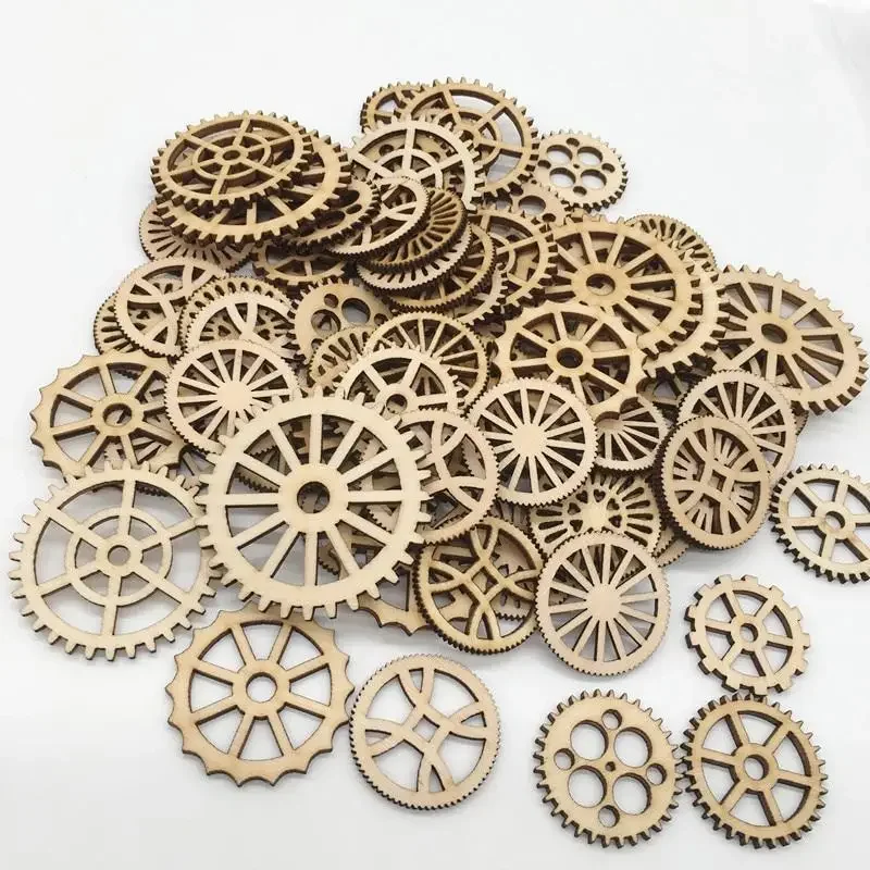 50Pcs Unfinished Gear Wooden Mixed Shaped for DIY Living Room Bedroom Table Wall Decor Bar Shop Hanging Decoration