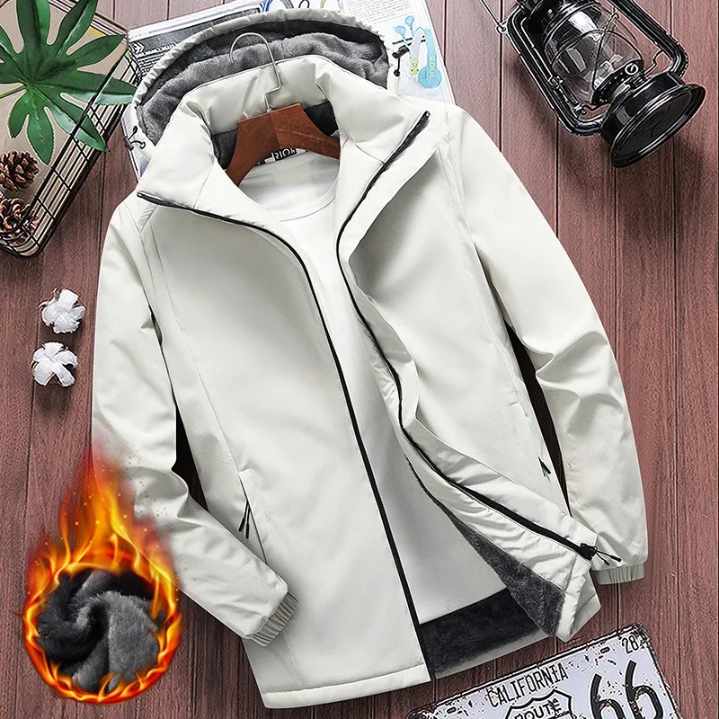 Fashionable Winter New Thickened Coat Cotton-padded Jacket Solid Color with Hat Warm Simple Casual Jacket Cotton-padded for Men.