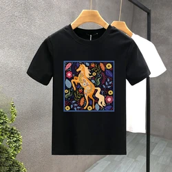Horses and Flowers Print T Shirts For Man Funny Creative Aesthetic Tops Hip-hop Fashion Hipster Streetwear Summer Short Sleeves