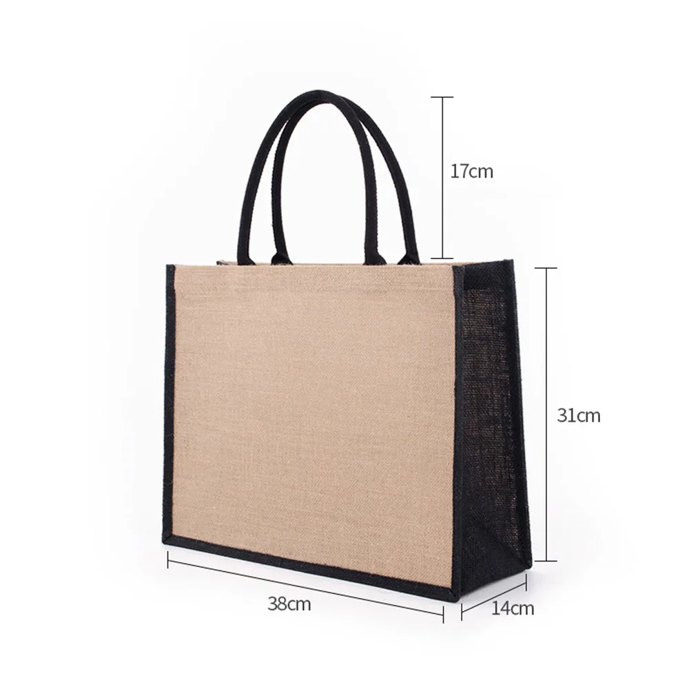 Borsa Tote pieghevole in juta da donna borsa per la spesa in bianco fai-da-te Organizer da viaggio di grande capacità con manici