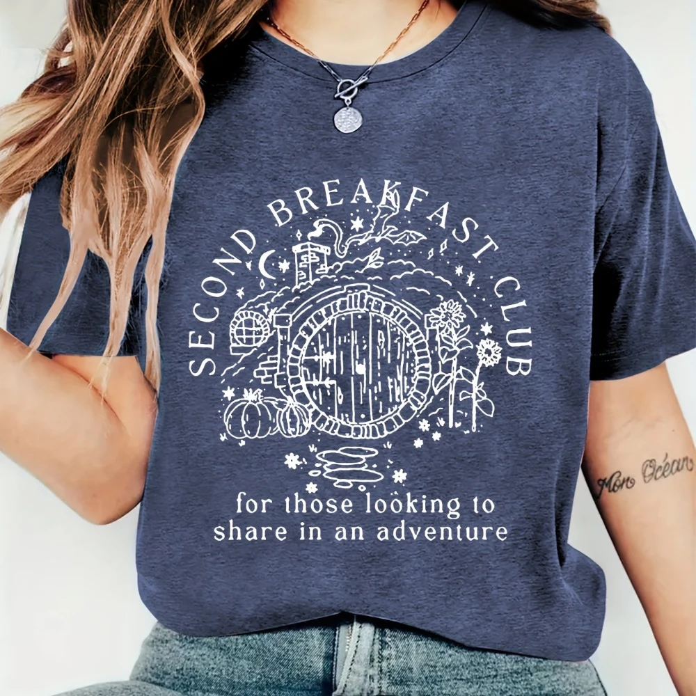 Women'S Retro Adventure Graphic T-Shirt Soft Stretch Round Neck Short Sleeve Tee with SECOND BREAKFAST CLUB Men Women All-Season