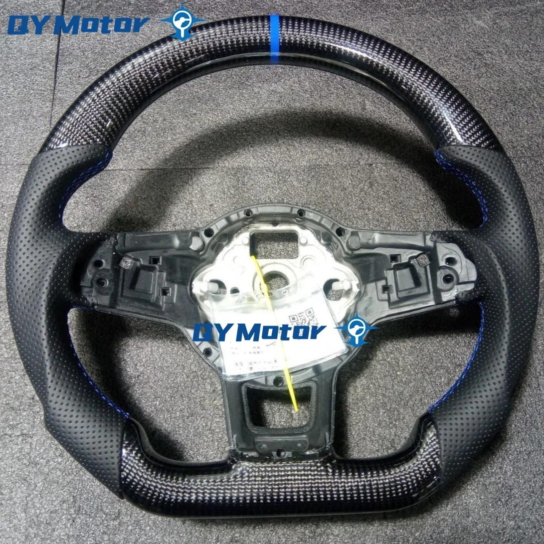 Real Carbon Fiber Steering Wheel Perforated Leather For Volkswagen VW Golf MK7/7.5 6C GTI GTD R Polo 2013-2020 Blue In Stock