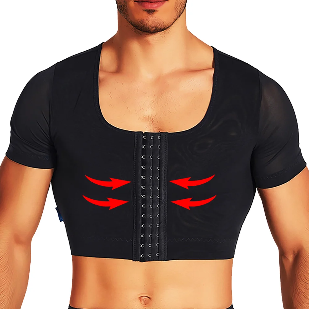 Men's Chest Short Sleeves Sweat Chest Tight-fitting Underwear Body Shaper Corset Support Belt Chest Compression Shapewear Tops