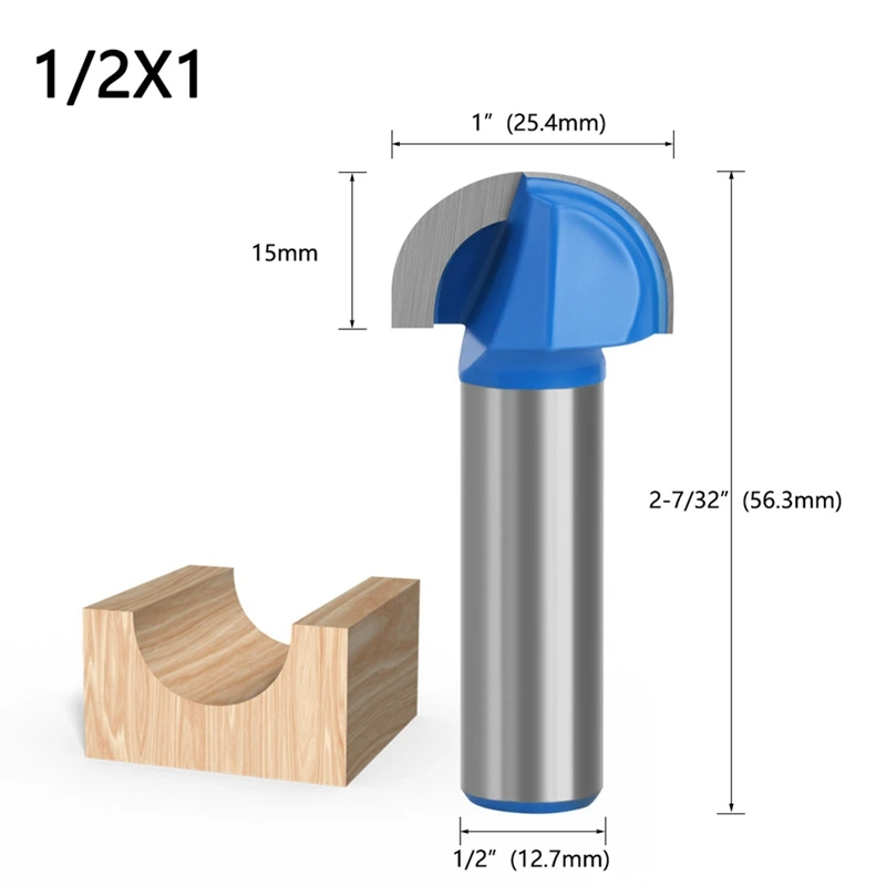 1/2 Shank Round Nose Groove Core Box Router Bit Double Groove Woodworking Tools Half Round Relief Drill Bits