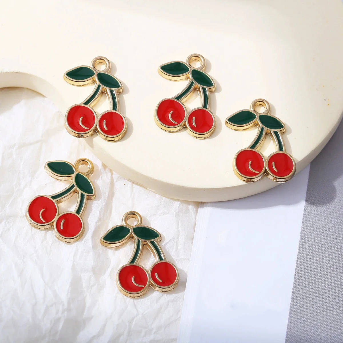 5Pcs/lot New Red Color Cherry Pendant Charm for Necklace Earring Bracelet Making DIY Jewelry Accessory Finding