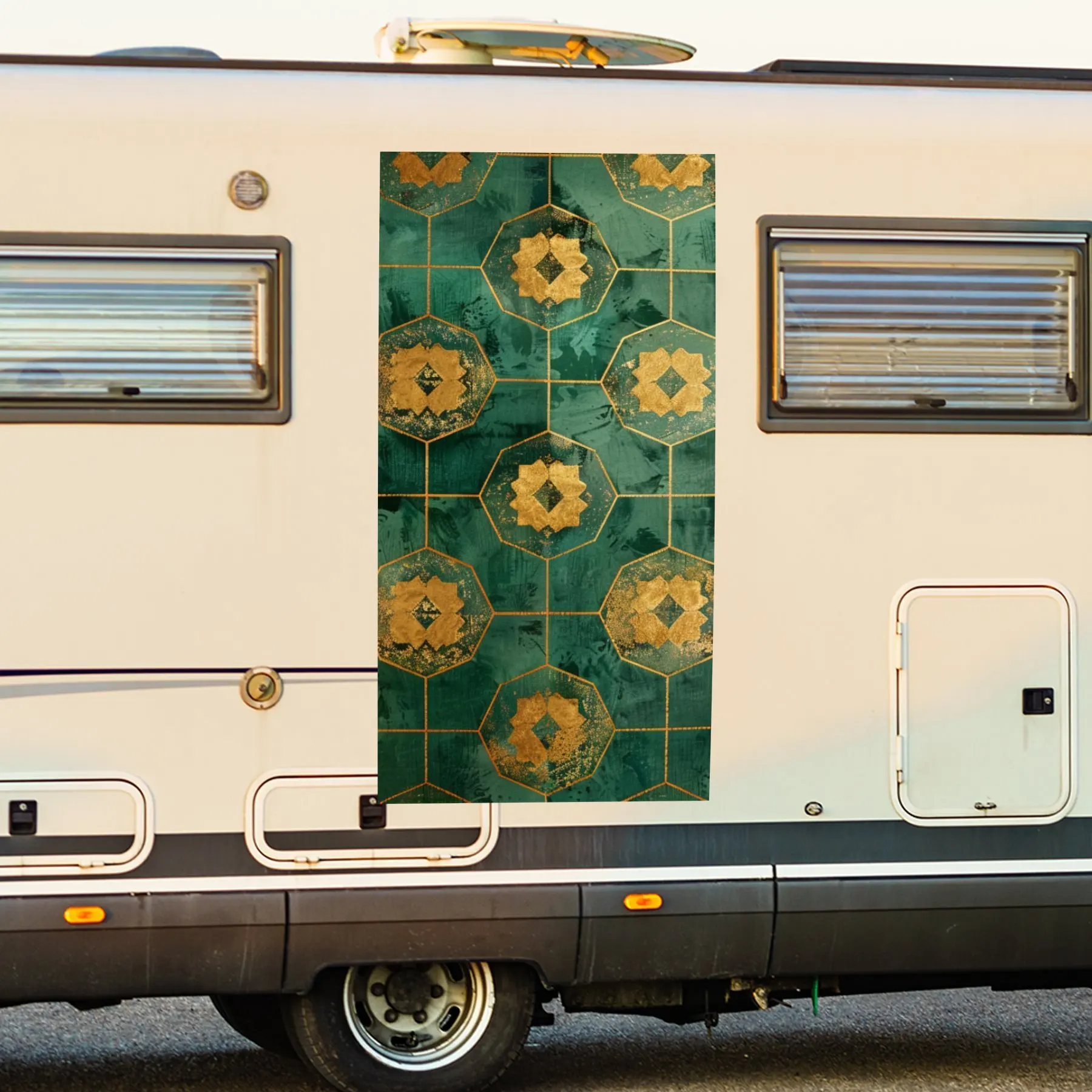 

Elegant Gold Hexagon Car Sticker,Vinyl decal on the side of the motor home, waterproof self-adhesive vinyl sticker on the side o