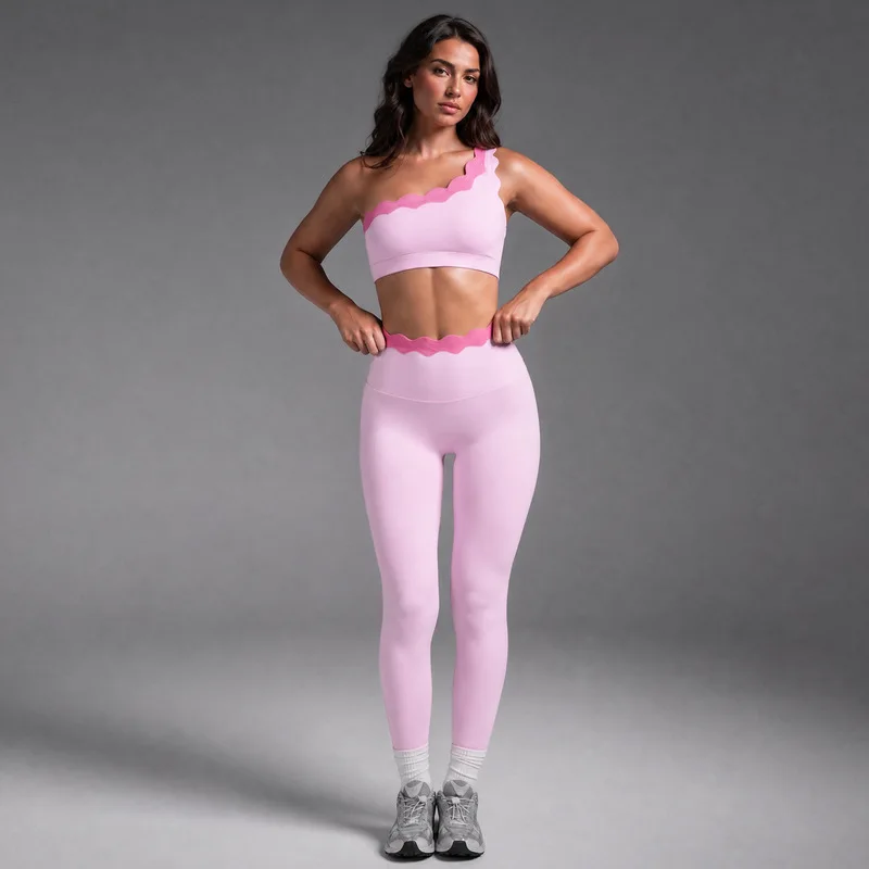 Lace Yoga One Shoulder Bra Women's Clothing Sets Shell Petals Butt-lifting Fitness Pants Outdoor Sports Sexy Yoga Outfit Set