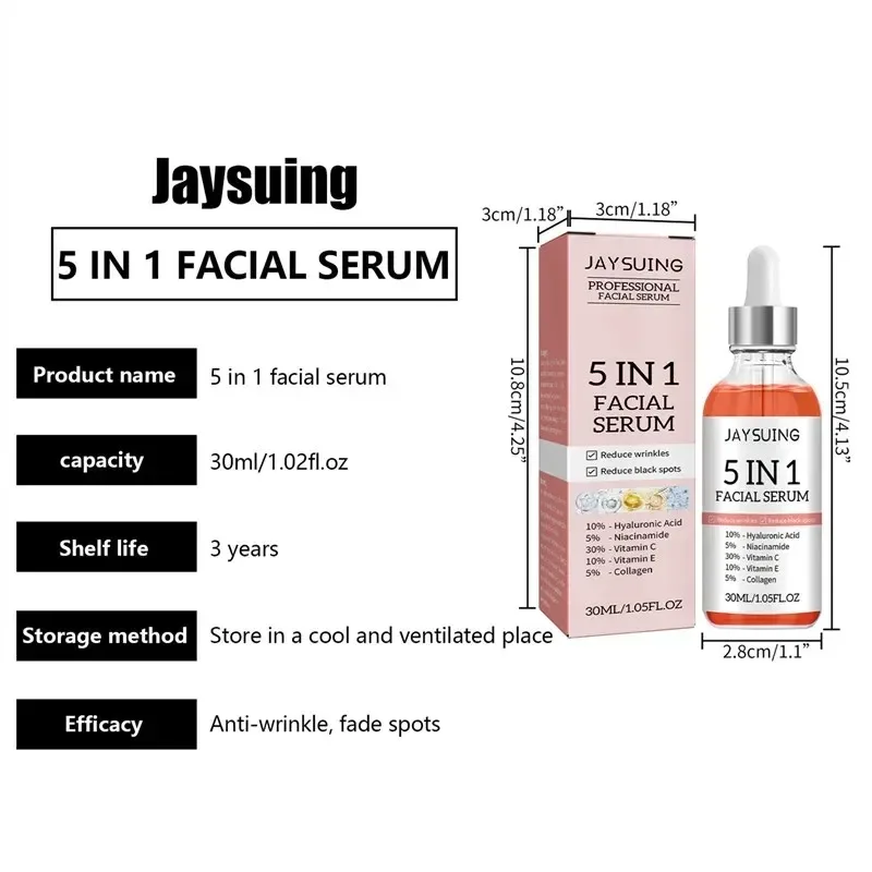 1/2/3pcs 5 In 1 Facial Serum Fade Fine Lines Firming Skin Shrink Pore Moisturizing Brightning Hyaluronic Acid Retinol Face Serum image 6