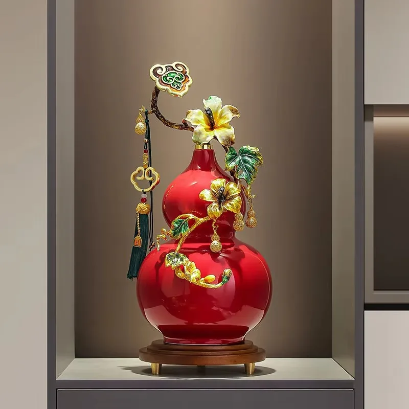 Gourd Shaped Desktop Decor Ornament New Chinese Style Living Room Entry Wine Cabinet Table Display Craft Floral Ruyi Accent